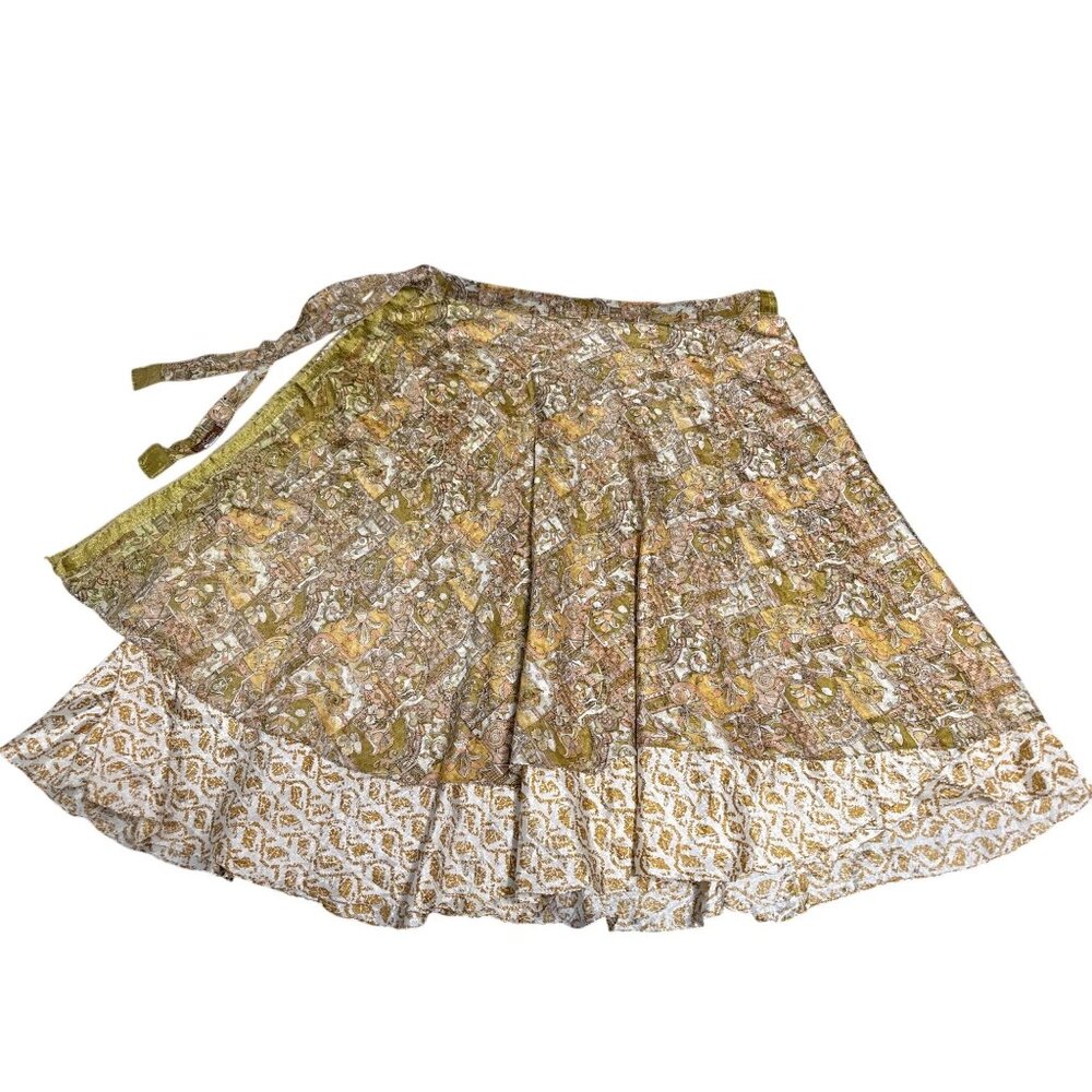 KARIZA Wrap Maxi Skirt Gold Paisley Print Womens S Boho Style Made In India - Picture 10 of 11